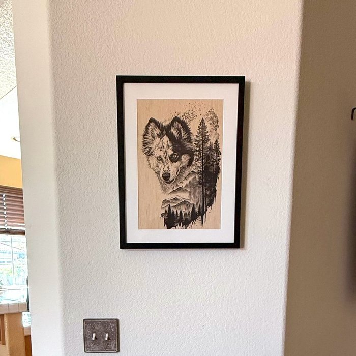 Verified review from Russell Turner: "Very happy with the output print of the illustration of my rescue dog from Armenia I created and the frame I chose. Everything went smoothly through the whole process and the final product looks great on the wall."