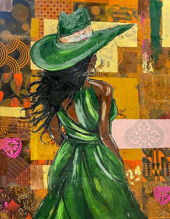 Lady in Green - custom framed artwork